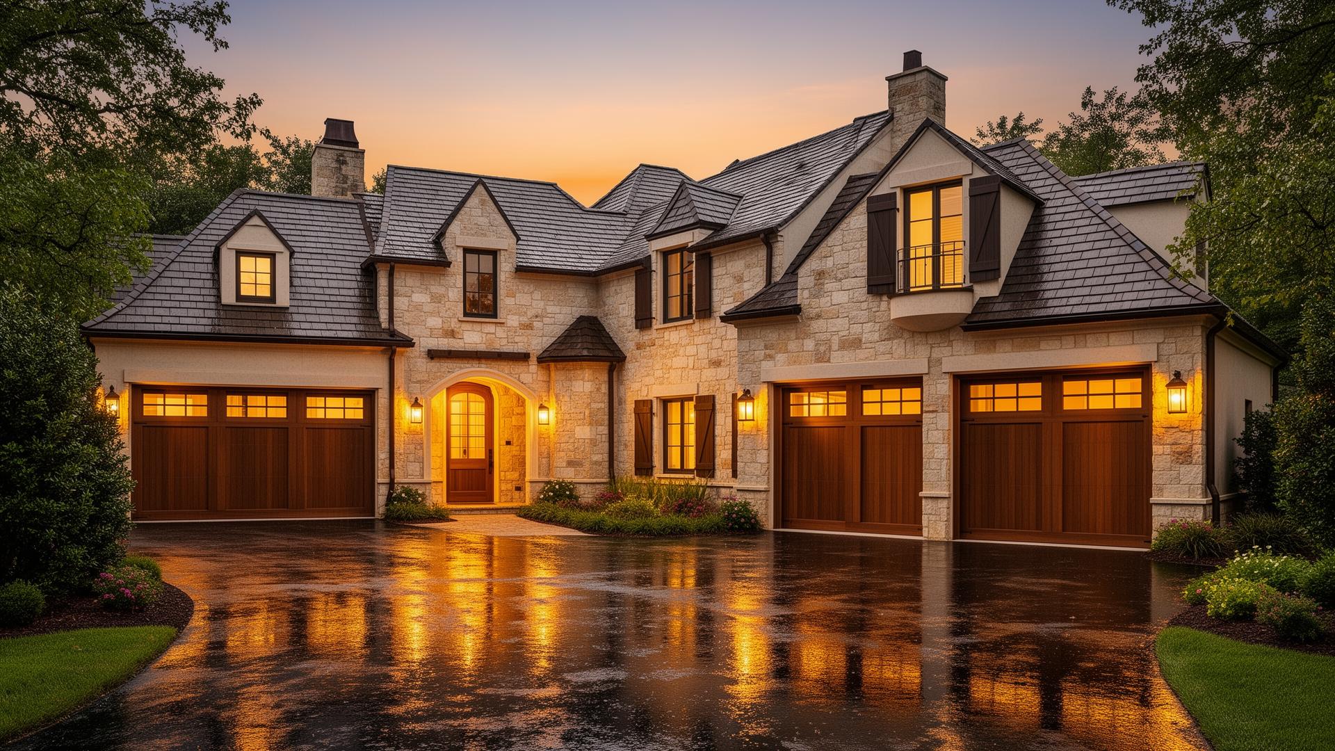 Luxury home with craftsman style garage doors featuring rectangular windows, professional installation by Garage Door Mount Airy